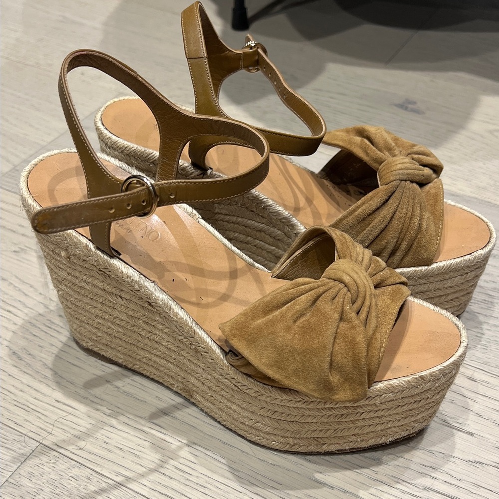 Valentino Tan Espadrille Wedge Sandals